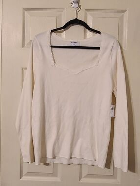 Old Navy Cream Ribbed Square-Neck Long Sleeve Top